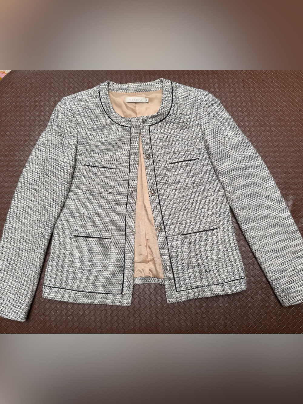 Sandro - womens 40 - Tweed Collarless Jacket
